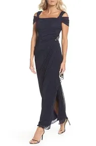 Alex Evenings Women's Long Cold Shoulder Dress