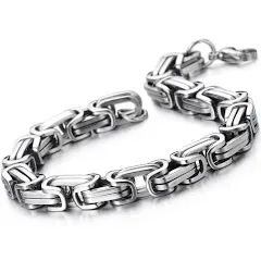 Masculine Style Stainless Steel Braid Link Bracelet for Men Polished - Silver