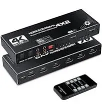 US 4K HDMI Matrix 4X2 Switcher Splitter With Toslink Spdif Audio Out L+R Stereo