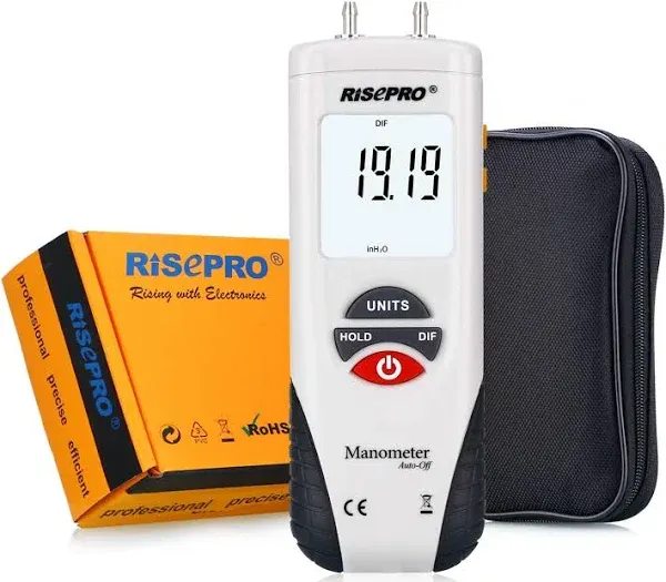 Manometer, RISEPRO® Digital Air Pressure Meter and Differential Pressure Gauge HVAC Gas Pressure Tester