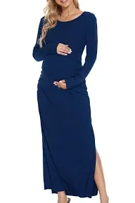 Smallshow Split Maternity Dress Long Sleeve Ruched Pregnancy Dress, Size Large