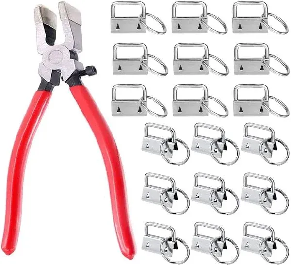 60Sets 1&#034;Key Fob Hardware with 1Pcs Key Fob Pliers, Glass Running Pliers Tool...