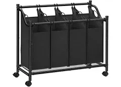 SONGMICS Heavy-Duty 4-Bag Rolling Laundry Sorter Storage Cart with Wheels Black