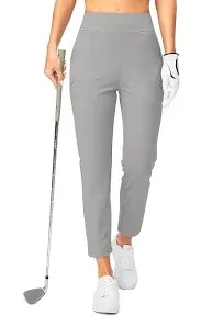 SANTINY Women's Golf Pants with 3 Zipper Pockets 7/8 Stretch High Waisted Ankle Pants for Women Travel Work