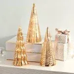 Juniper Glass Trees, Champagne Gold, Set of 3