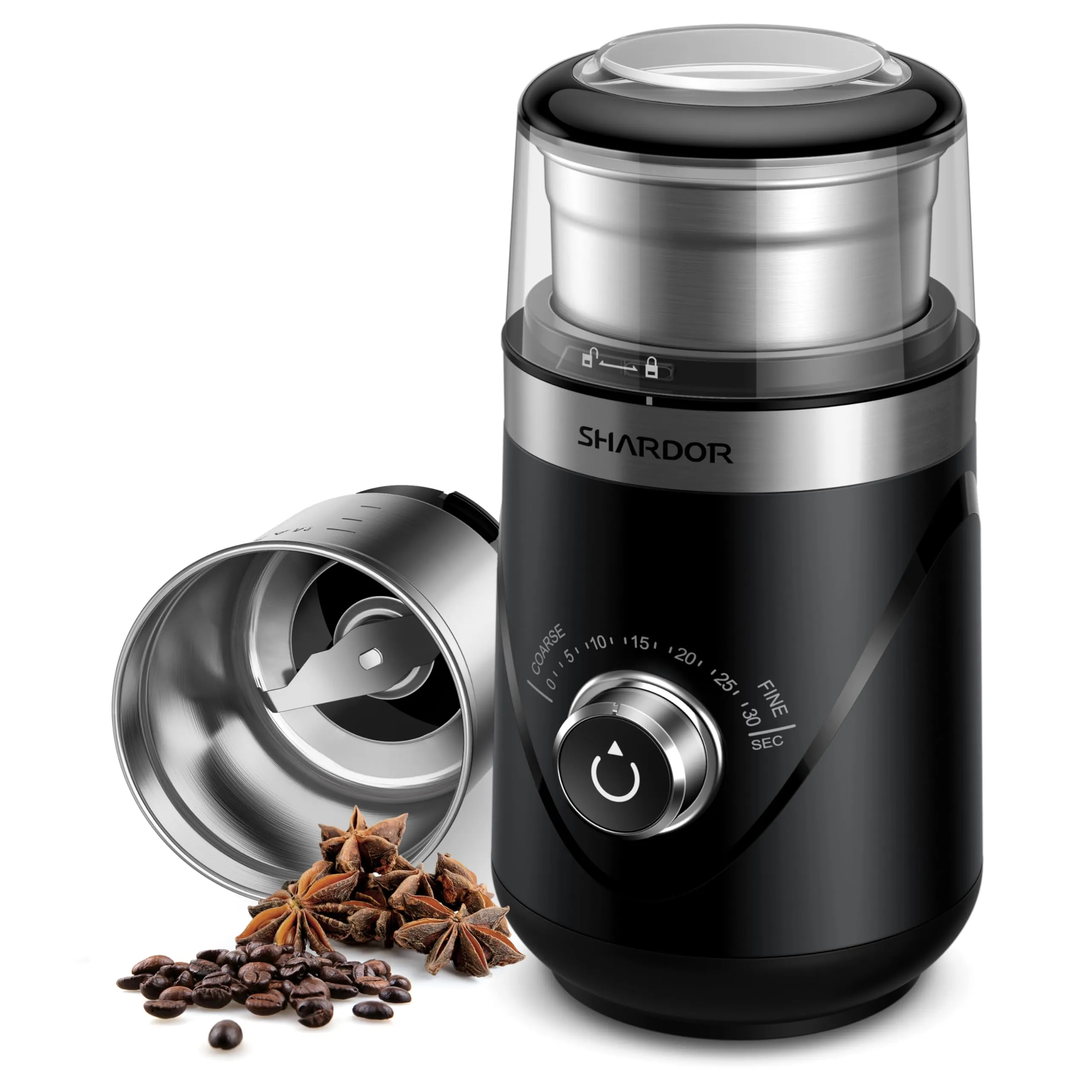 SHARDOR Adjustable Coffee Grinder Electric,Grain mills, Herb Grinder, Spice Grinder, Coffee Bean Grinder, Espresso Grinder with 1 Removable Stainless Steel Bowl, Black