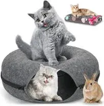 Cat Tunnel Bed Peekaboo Cat Cave Pet Blanket Detachable Donut Tunnels Dark Grey