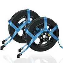 FSBCGT Set of 2 Tow Dolly Straps with Flat Hook,Blue Basket Strap,Fits Most 16-20" Tires Webbing Ratchet Straps