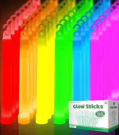 48 Ultra Bright Large Glow Sticks with 48 Black PE String Multi Use Colourful 6&#034;