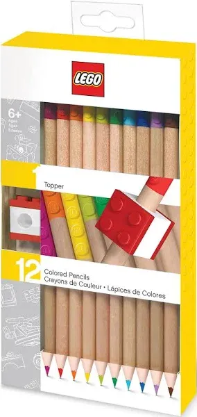 LEGO 52064 12 COLORED PENCILS WITH BRICK PENCIL TOPPER BRAND NEW FREE SHIPPING