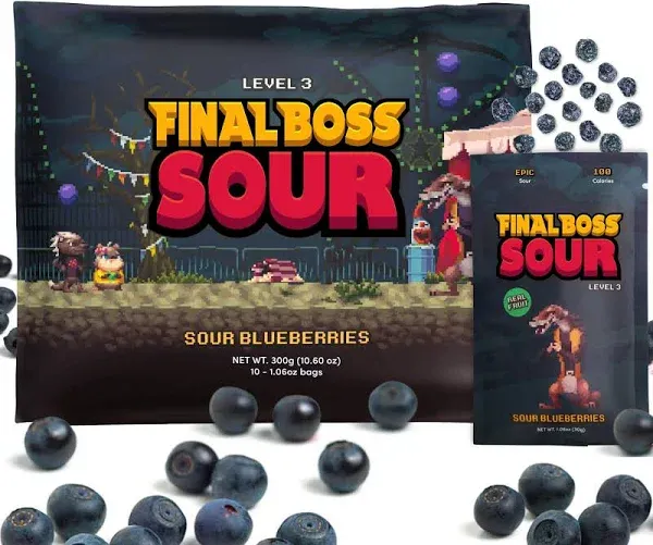 Final Boss Extremely Super Sour Candy, Natural Chewy Blueberry Gummies 9x Pack