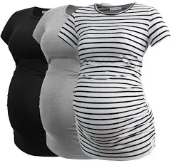 Smallshow Women's Maternity Shirt Tops Side Ruched Pregnancy Clothes Summer