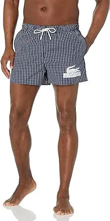 Lacoste Mens Checked Swim Trunks