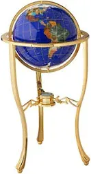 Unique Art 36-inch by 13-inch Floor Standing Blue Lapis Gemstone World Globe Gold Tripod