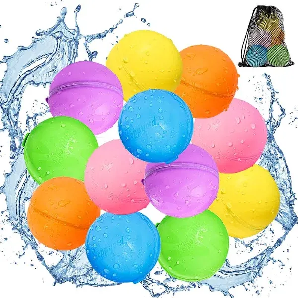 12 Pack Reusable Magnetic Water Balloons Quick Fill Self-Sealing Silicone Summer