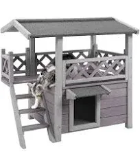 GUTINNEEN Cat House with Door for Feral Cats and Rainproof Outside Kitty House