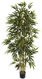 Mediterranean Mastery 6FT Artificial Bamboo Tree for Indoor Home D?cor, Fake Bamboo Floor Plant with Natural Trunks and Over 1,000 Realistic Leaves in Black Nursery Planter