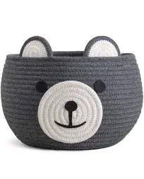 CherryNow Cute Bear Round Basket - Cotton Rope Baskets in Living Room Woven Baby Shower Basket Bedroom Storage Bakset for Chi