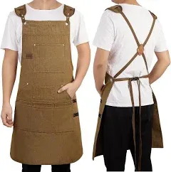  Wood Work Aprons for Men, Heavey Duty Cotton Canvas Apron Brown Multifunction