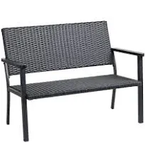 C-Hopetree Outdoor Loveseat Bench Chair for Outside Patio Porch, Metal Frame, Black All Weather Wicker