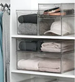 mDesign Stackable Closet Storage Bin Box with Pull-Out Drawer - Clear