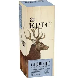 BEST BY 08/13/2024 EPIC VENISON WITH BEEF STRIPS SEA SALT &amp; PEPPER (Pack of 20)