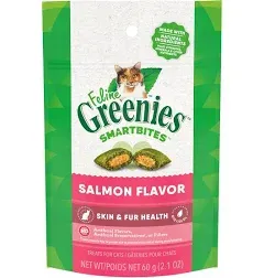 Greenies Feline Smartbites Skin &amp; Fur Crunchy and Soft Natural Cat Treats Sal...