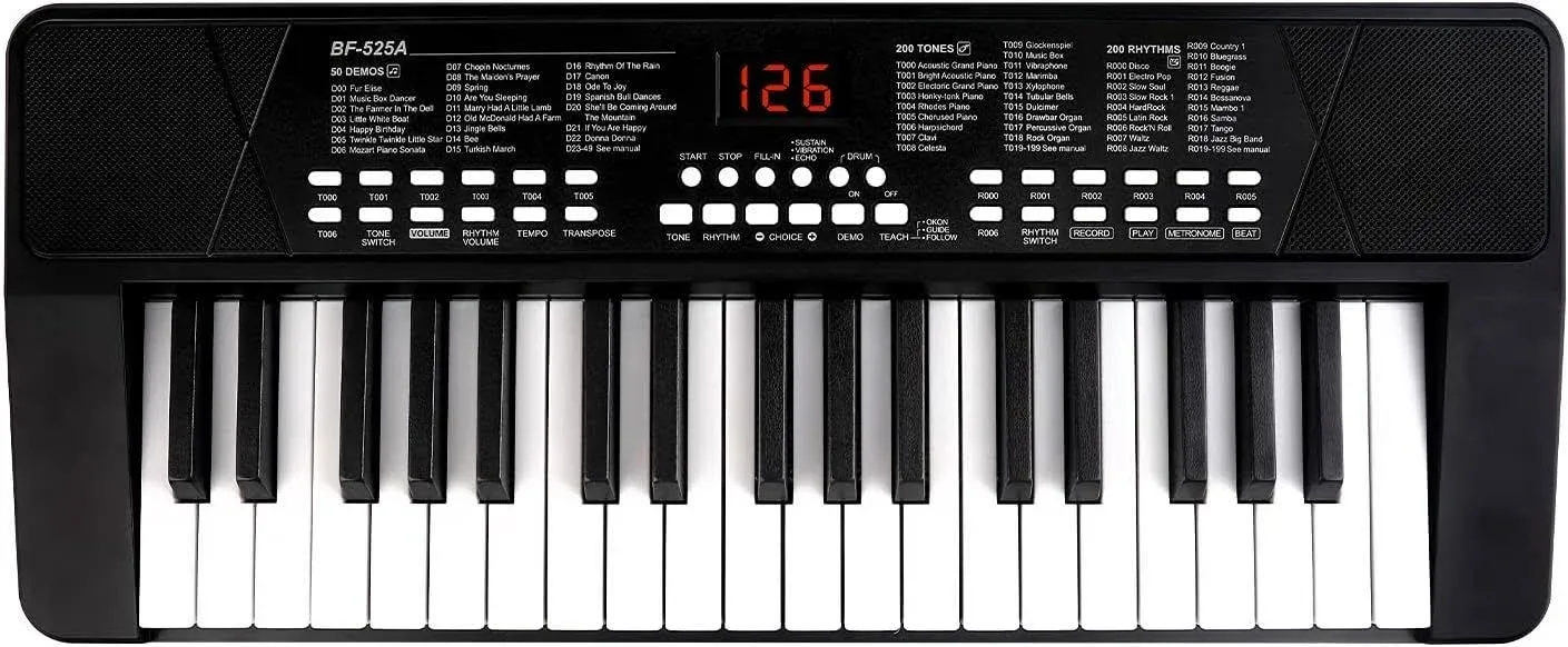 M SANMERSEN Piano Keyboard for Beginners, 37 Keys Built-in 1200mA, Black