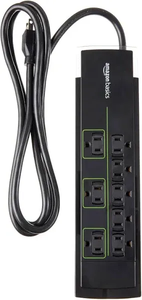 Rectangular 8-Outlet Power Strip Surge Protector, 4,500 Joule - 12-Foot Cord, Bl