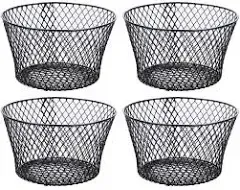 Small Metal Rectangular, Oval and Round Wire Baskets with or without Handles, Black and White, 4-ct Sets (Oval White Without Handles)