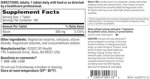 Klaire Labs Niacin-SR - 500 Milligrams Sustained Release Essential Vitamin B3 to Help Avoid Flush, Adjustable Dose & Hypoallergenic (100 Scored Tablets)