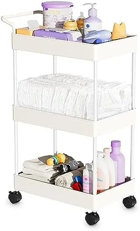 Volnamal Baby Diaper Caddy, Plastic Movable Cart for Newborn Nursery Essentials Diaper Storage Caddy Organizer for Changing Table & Crib, Easy to Assemble, Beige