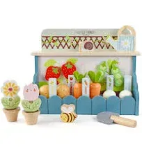 PairPear Flower Garden Toy Playset,Toddlers Wooden Toys Play Food Set 