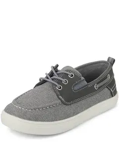 Boys Chambray Boat Shoes - Gray