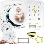 Luka&lily Baby Monthly Milestone Blanket Boy - 150 x 100 cm - Blue Moon Themed Month Mat for Boys - First Year Calendar Growth Chart - Shower Gifts F