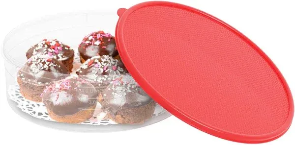 Pie Carrier Cake Storage Clear Container with Red Lid | 10.5" Large Round Plastic Cupcake Cheesecake Muffin Flan Cookie Tortilla Holder Storage Containers Airtight | Pie Keeper Transport Container