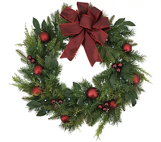 32 in Pine Wreath with Ribbon and 50 LED Lightsby Gerson Co