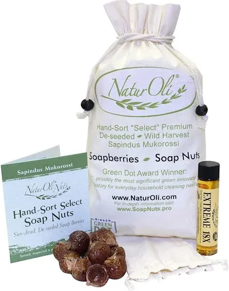 Soap Nuts/Soap Berries - 8oz organic (120 loads) + 18X Travel Bottle! Select Seedless - 1 Wash Bag, 8-pg info, Tote Bag. Organic Laundry Soap