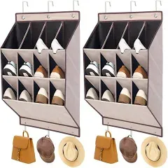 STORAGE MANIAC 2 Pack Over the Door Shoe Organizer, Hanging Shoe Organizer, 12 Large Pockets Shoe Storage Rack Organizer for Closet and Dorm Narrow Door Shoe Storage, Grey