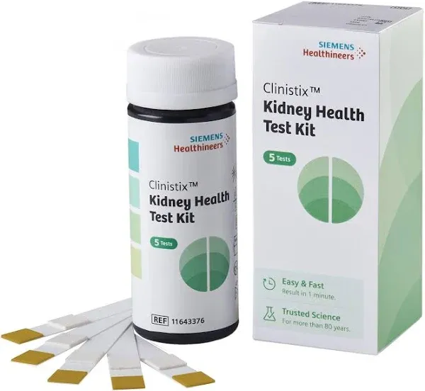 Clinistix Kidney Health Test Kit, Urine Test Strips - Easy-to-Use at-Home Dipstick Testing for Albumin and Creatinine, Fast 1-Minute Results, 5 Tests, 1 Count