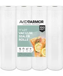 Avid Armor Vacuum Seal Rolls, Vac Seal Bags for Food Storage, Meal Saver Freezer Vacuum Sealer Bags, Sous Vide Bags Vacuum Sealer, Non-BPA Vacuum Sealer Bags, 8 inches by 25 feet, Pack of 4