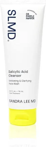 SLMD by Dr. Pimple Popper - Salicylic Acid Cleanser 4.0 Fl. Oz Exfoliating Gel Cleanser - Treat and Prevent Active Acne - Unclogs Pores and Prevents Blackheads and Whiteheads from Forming