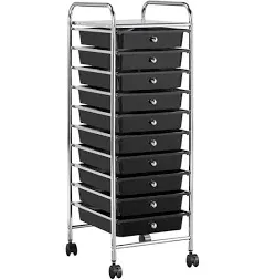 10 Drawers Rolling Storage Bin with Metal Frame &amp; Lockable Wheels, Blue Gradient