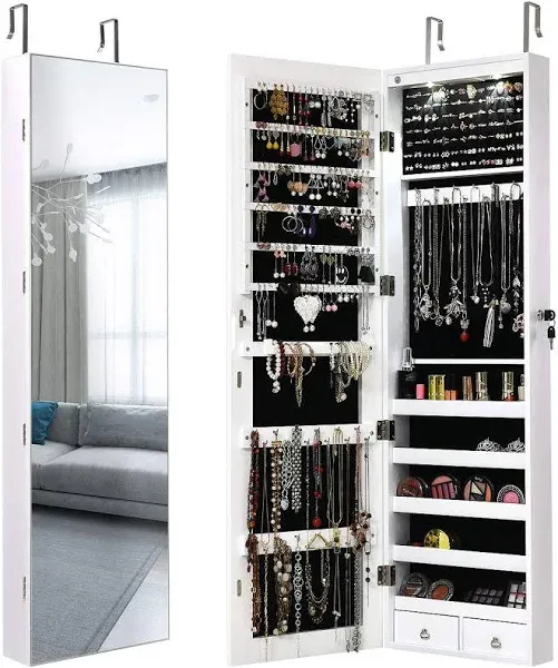 Full-Length Mirror Jewelry Armoire Cabinet