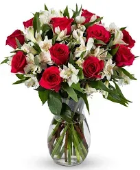 Benchmark Bouquets Signature Roses and Alstroemeria, with Vase (Fresh Cut Flowers)