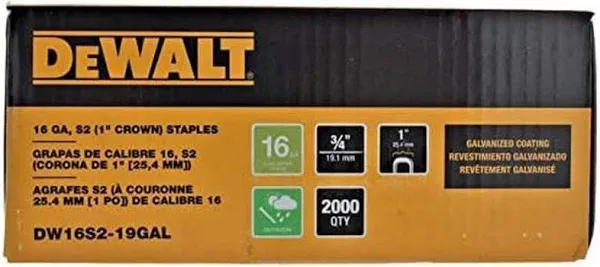 DeWalt DW16S2-19GAL Crown Staple 1 in Crown 3/4 in