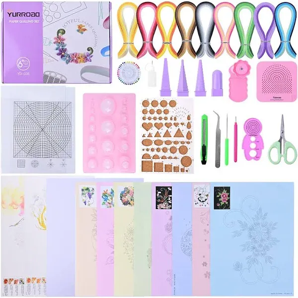 YURROAD Quilling Paper Set with 900pcs 5mm Quilling Paper Strips Filigree Paper Tool Kit and Quilling Board Slotted Pen Curling Coach Crimper