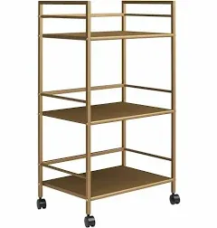 Helix 3 Shelf Metal Rolling Utility Cart, Gold