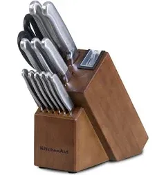 KitchenAid KKFSS14CS 14pc German Stainless Steel Knife Set Wooden Block Maple