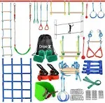 50FT Ninja Warrior Obstacle Course for Kids - Double Slacklines with 10 Most ...